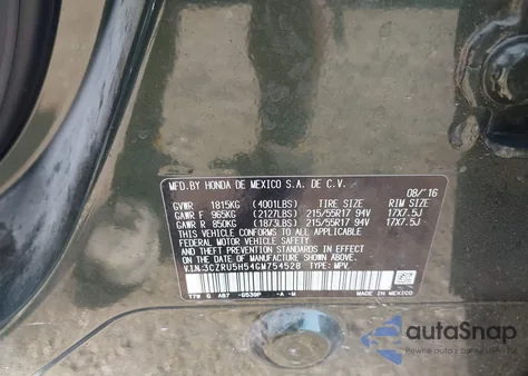 2016 Honda Hr-V Ex from USA, damaged, VIN 3CZRU5H54GM754528